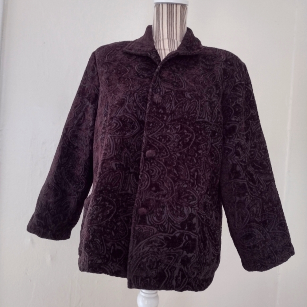 TSD Two Star Dog Vintage Black Jacquard Tapestry Print Button Front Coat Size L